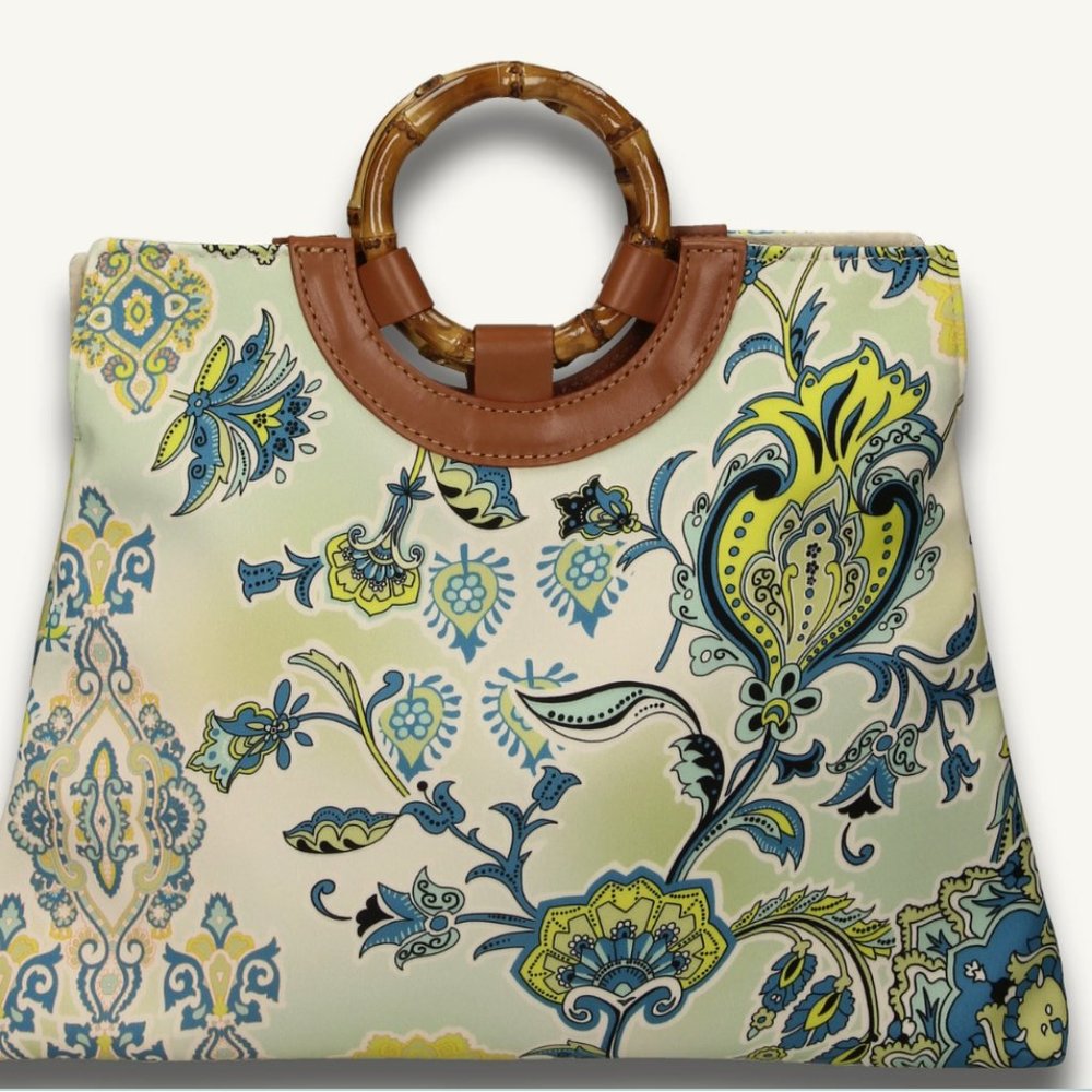 Bonfanti SilkRoad printed 2 Way Calfskin leather Clutch Crossbody in Mint